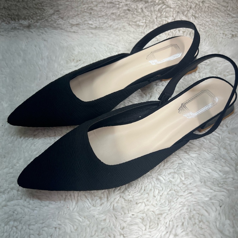 Fashion Shoes Women Black Block Heels, PointedToe  Slingback, Size 10
